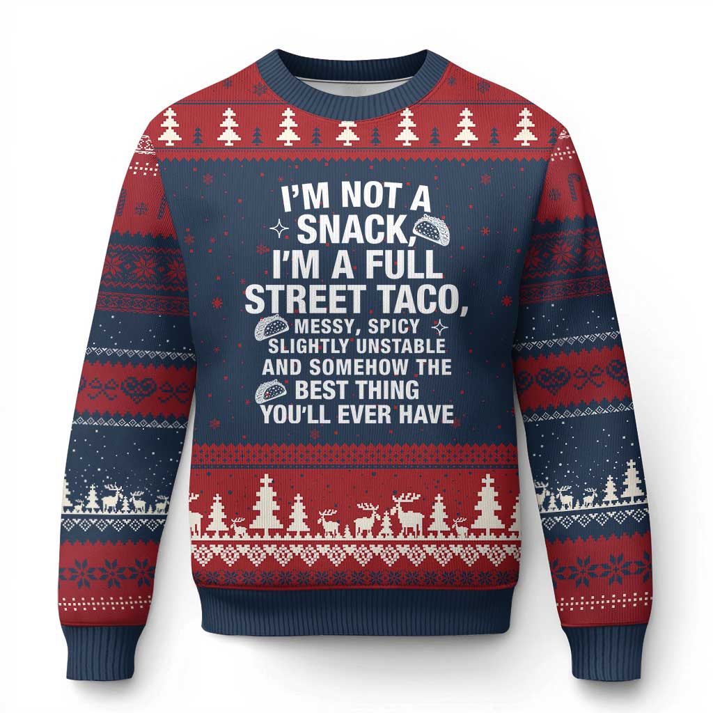 Im a Full Street Taco Ugly Christmas Sweater Funny Hot Mess Icons Foodie Flirts Meme TS02 Navy Red Print Your Wear