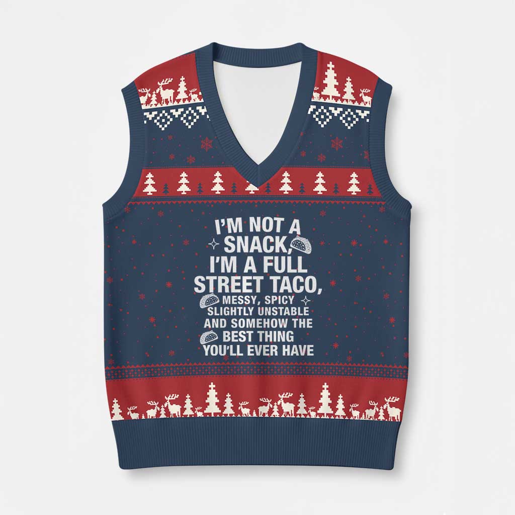 Im a Full Street Taco V-Neck Knit Sweater Vest Funny Hot Mess Icons Foodie Flirts Meme TS02 Navy Red Print Your Wear