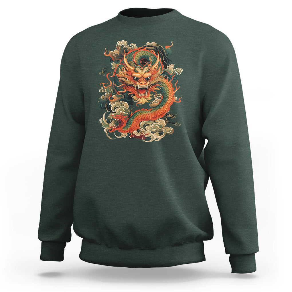 Traditional Chinese Dragon Graphic Sweatshirt TS02 Dark Forest Green Printyourwear