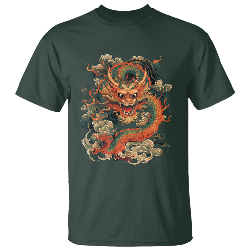 Traditional Chinese Dragon Graphic T Shirt TS02 Dark Forest Green Printyourwear