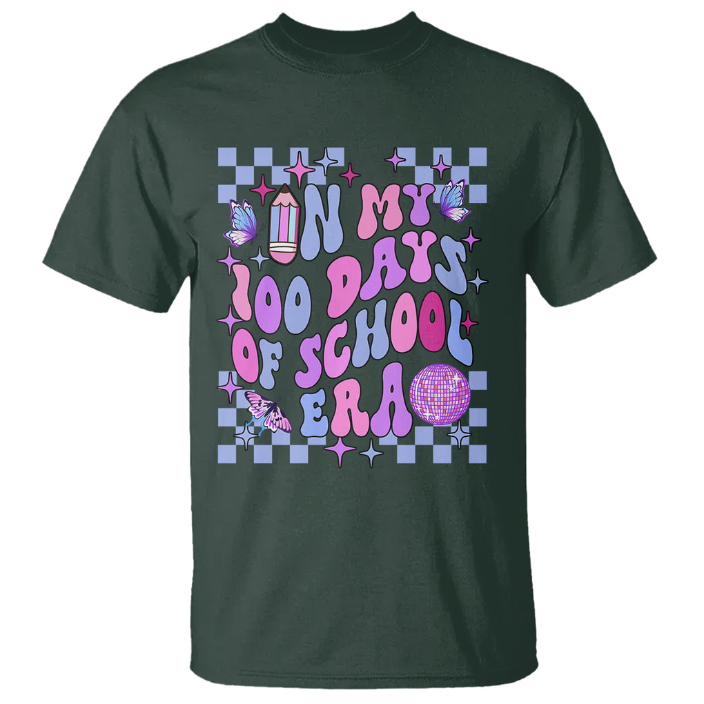 In My 100 Days of School Era T Shirt Retro Groovy TS02 Dark Forest Green Printyourwear