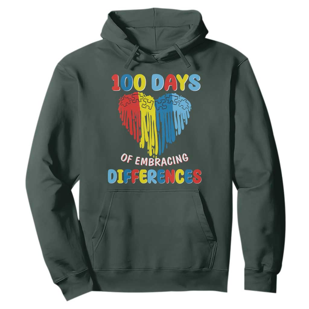 100 Days of School IEP Hoodie Embrace Differences Neurodiversity Autism ADHD Awareness TS02 Dark Forest Green Printyourwear