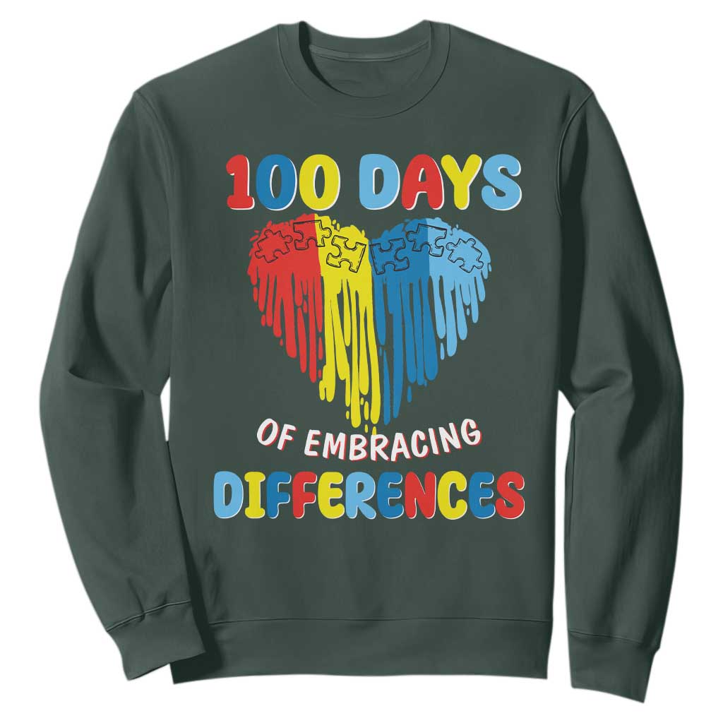 100 Days of School IEP Sweatshirt Embrace Differences Neurodiversity Autism ADHD Awareness TS02 Dark Forest Green Printyourwear