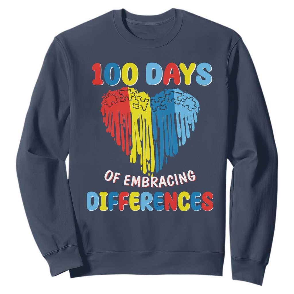 100 Days of School IEP Sweatshirt Embrace Differences Neurodiversity Autism ADHD Awareness TS02 Navy Printyourwear