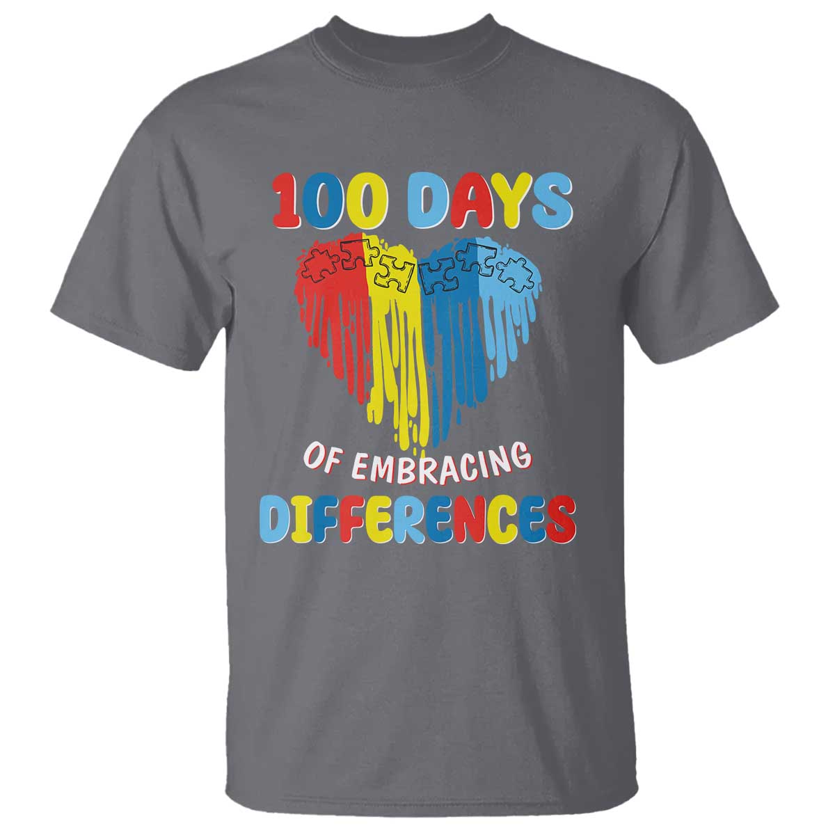100 Days of School IEP T Shirt Embrace Differences Neurodiversity Autism ADHD Awareness TS02 Charcoal Printyourwear