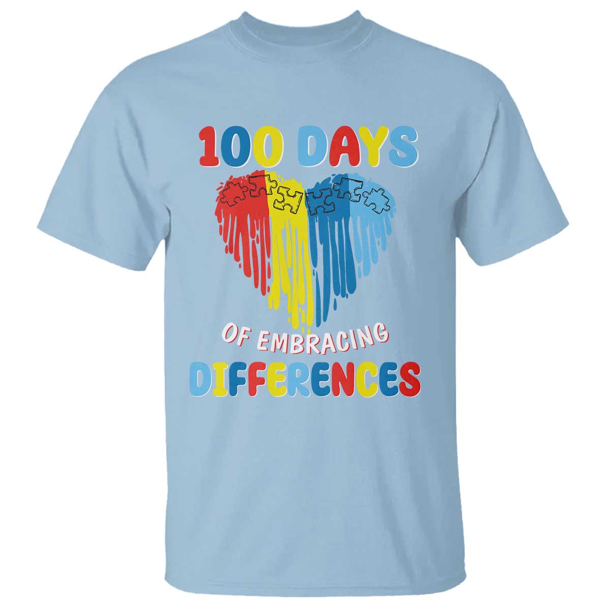 100 Days of School IEP T Shirt Embrace Differences Neurodiversity Autism ADHD Awareness TS02 Light Blue Printyourwear
