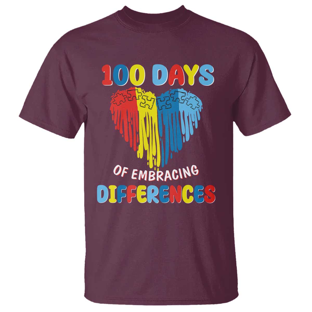 100 Days of School IEP T Shirt Embrace Differences Neurodiversity Autism ADHD Awareness TS02 Maroon Printyourwear