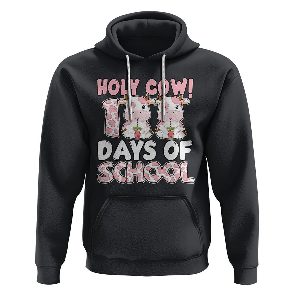 Holy Cow 100 Days of School Hoodie Cute Pink Dairy Cattle TS02 Black Printyourwear