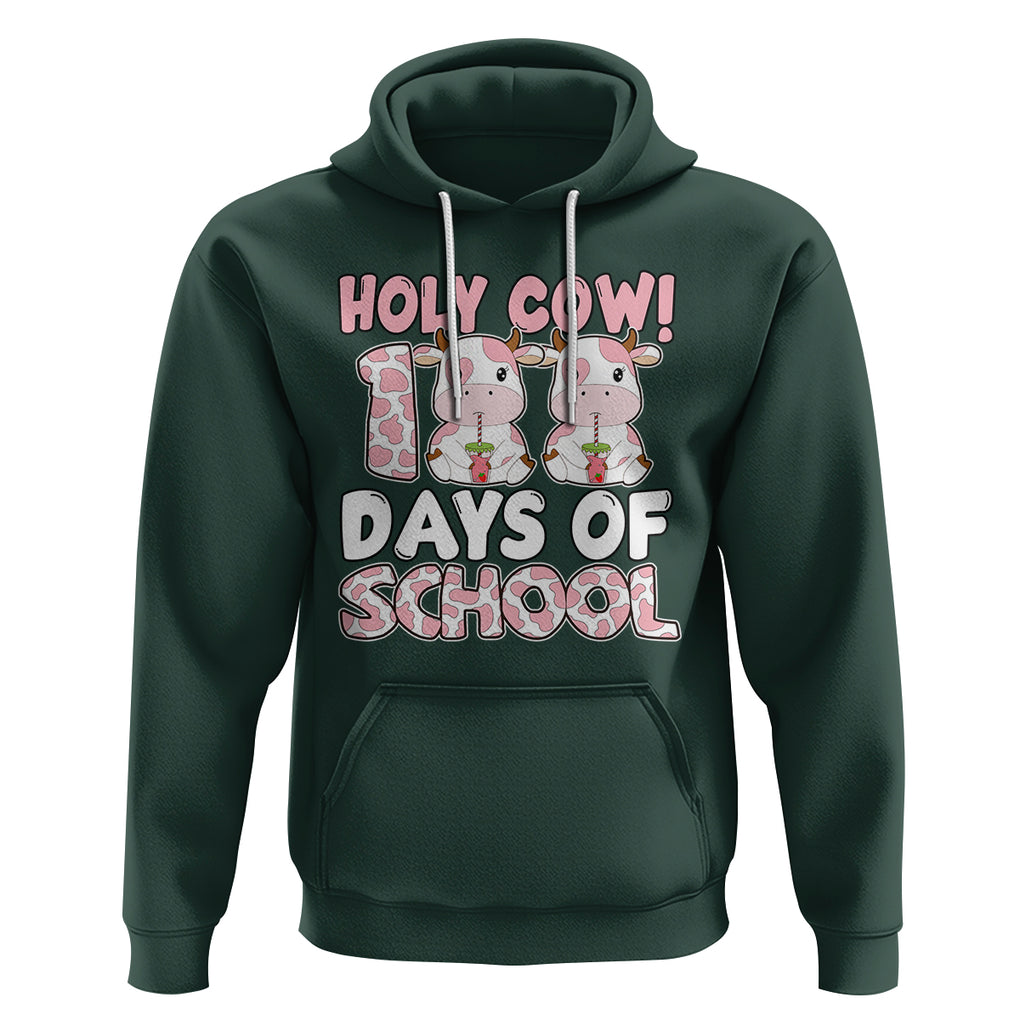 Holy Cow 100 Days of School Hoodie Cute Pink Dairy Cattle TS02 Dark Forest Green Printyourwear