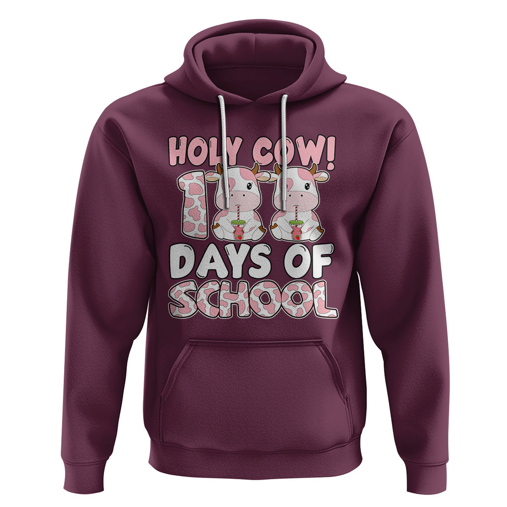 Holy Cow 100 Days of School Hoodie Cute Pink Dairy Cattle TS02 Maroon Printyourwear