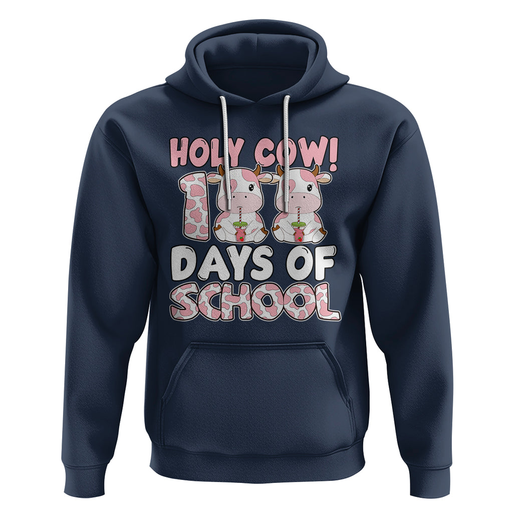 Holy Cow 100 Days of School Hoodie Cute Pink Dairy Cattle TS02 Navy Printyourwear