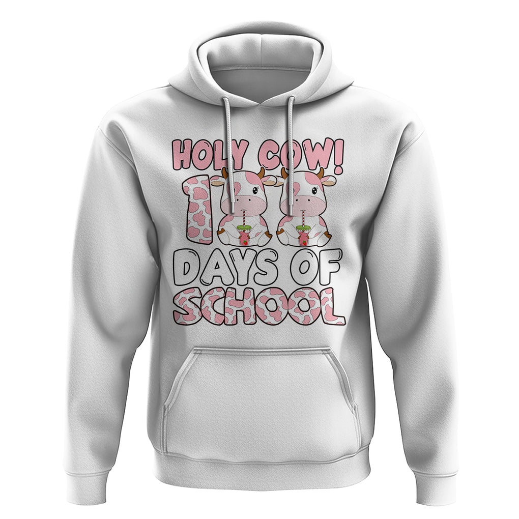 Holy Cow 100 Days of School Hoodie Cute Pink Dairy Cattle TS02 White Printyourwear