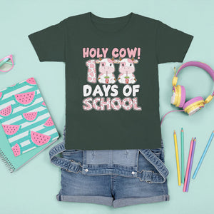 Holy Cow 100 Days of School T Shirt For Kid Cute Pink Dairy Cattle TS02 Dark Forest Green Printyourwear