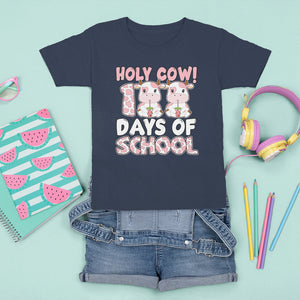 Holy Cow 100 Days of School T Shirt For Kid Cute Pink Dairy Cattle TS02 Navy Printyourwear