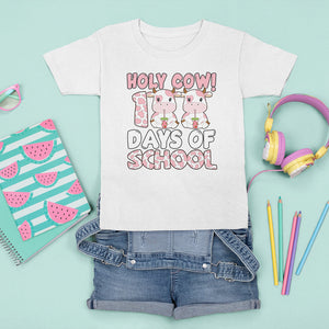 Holy Cow 100 Days of School T Shirt For Kid Cute Pink Dairy Cattle TS02 White Printyourwear