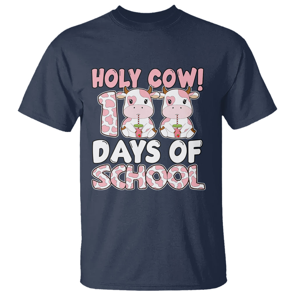 Holy Cow 100 Days of School T Shirt Cute Pink Dairy Cattle TS02 Navy Printyourwear