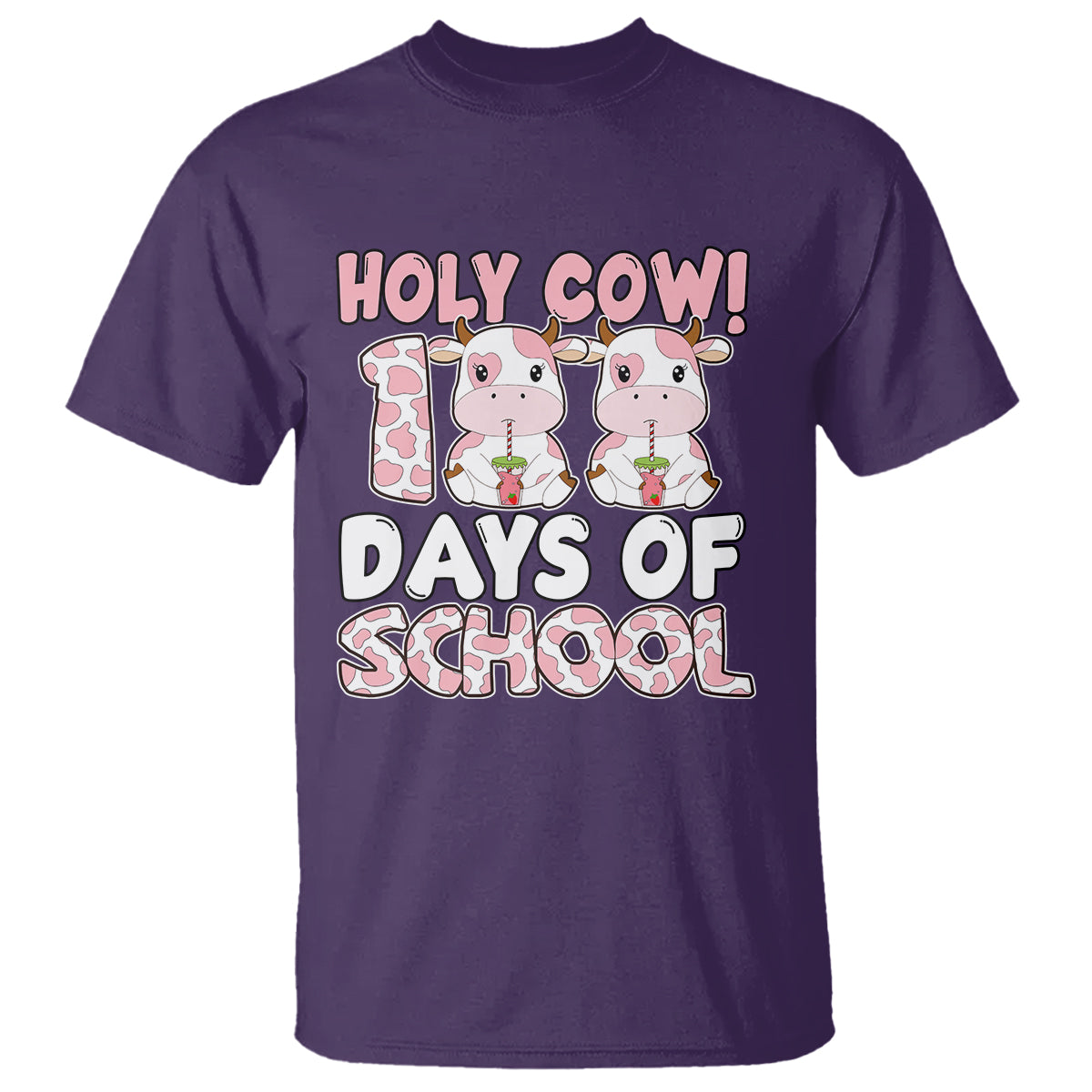 Holy Cow 100 Days of School T Shirt Cute Pink Dairy Cattle TS02 Purple ...