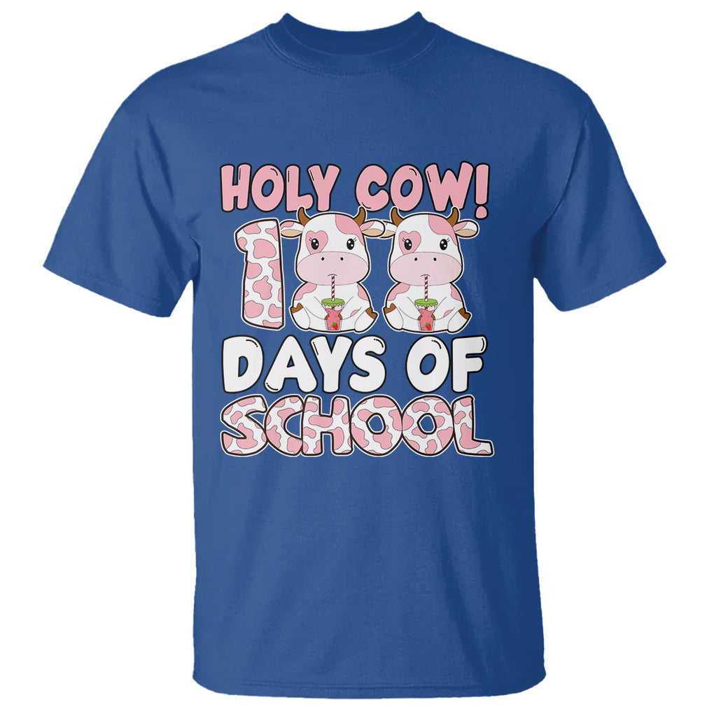 Holy Cow 100 Days of School T Shirt Cute Pink Dairy Cattle TS02 Royal Blue Printyourwear