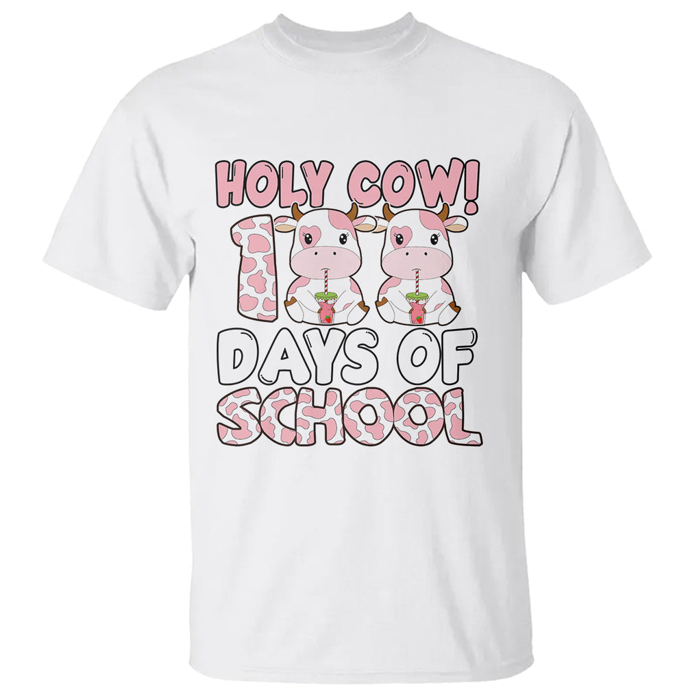 Holy Cow 100 Days of School T Shirt Cute Pink Dairy Cattle TS02 White Printyourwear