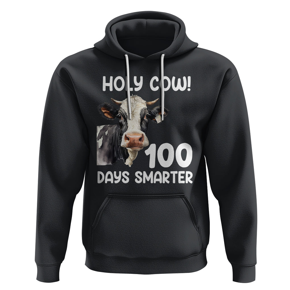 Holy Cow 100 Days of School Hoodie 100 Days Smarter Funny Moo Dairy Cattle TS02 Black Printyourwear