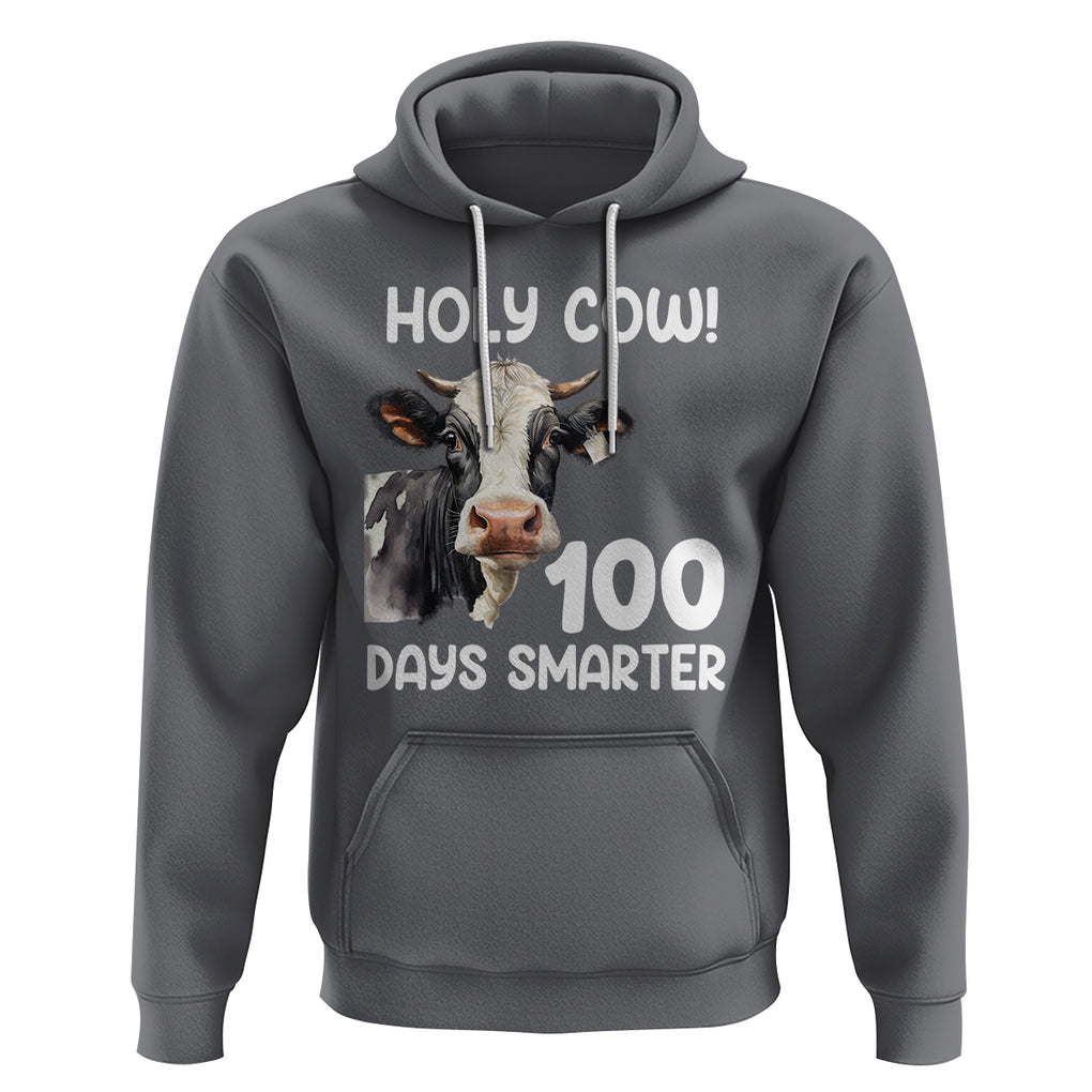 Holy Cow 100 Days of School Hoodie 100 Days Smarter Funny Moo Dairy Cattle TS02 Charcoal Printyourwear