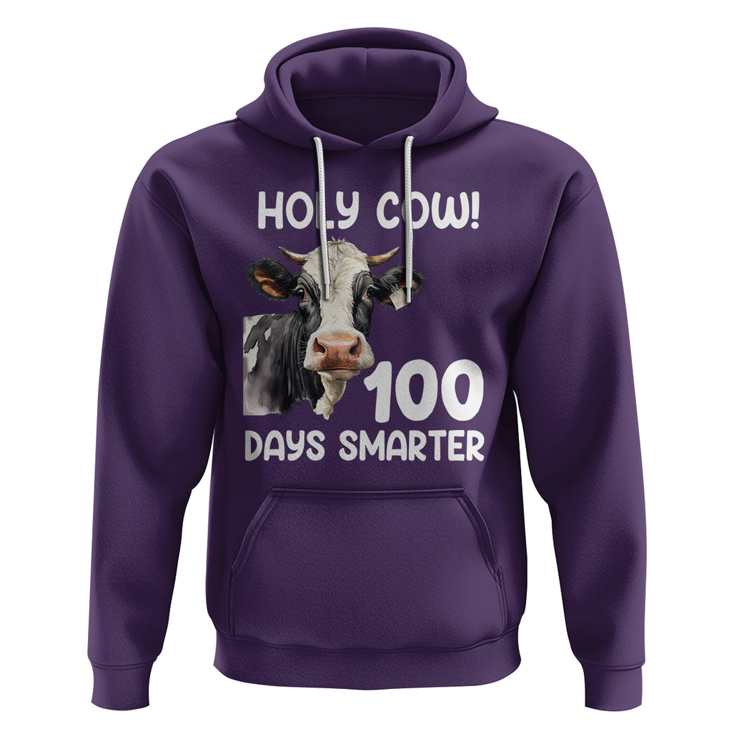 Holy Cow 100 Days of School Hoodie 100 Days Smarter Funny Moo Dairy Cattle TS02 Purple Printyourwear