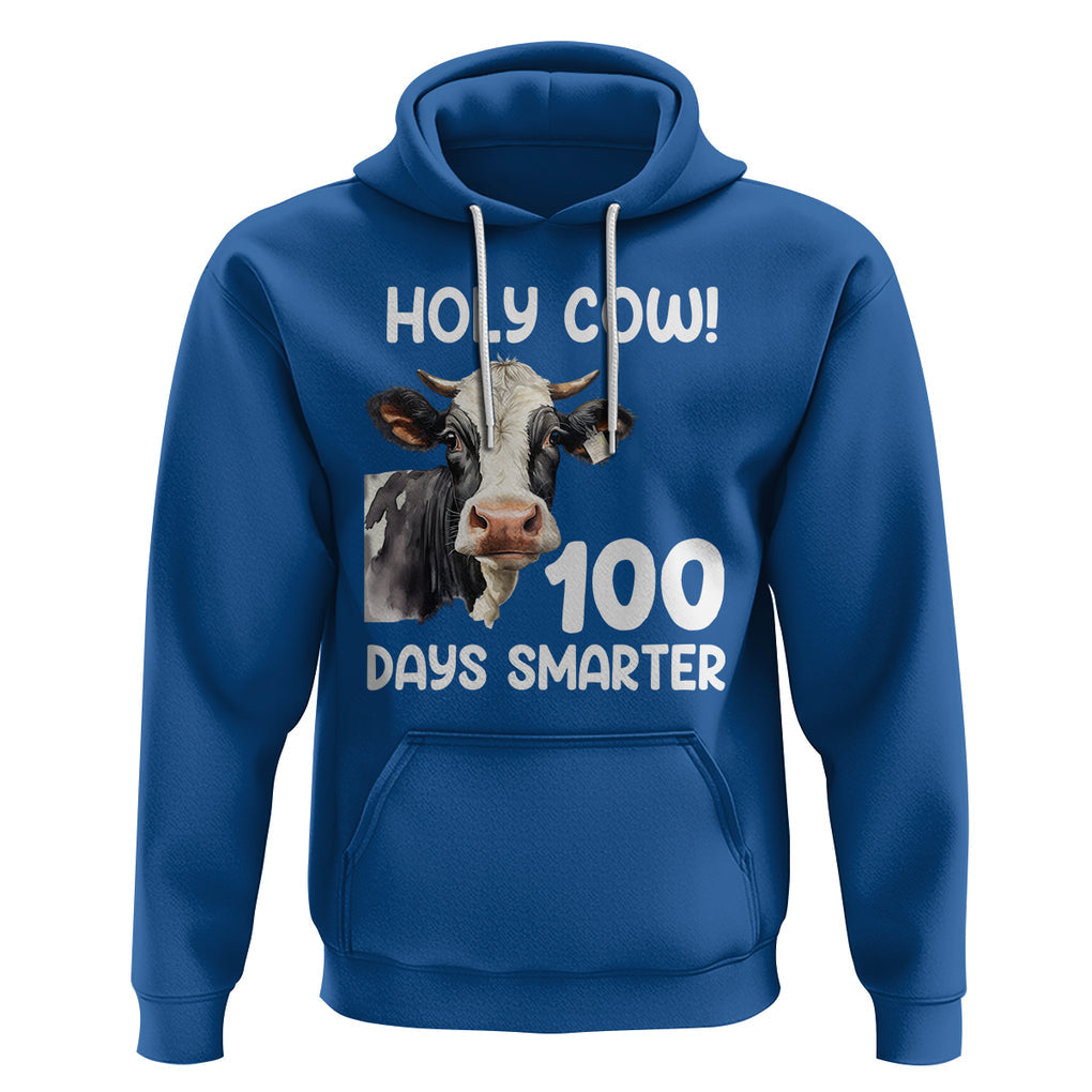 Holy Cow 100 Days of School Hoodie 100 Days Smarter Funny Moo Dairy Cattle TS02 Royal Blue Printyourwear