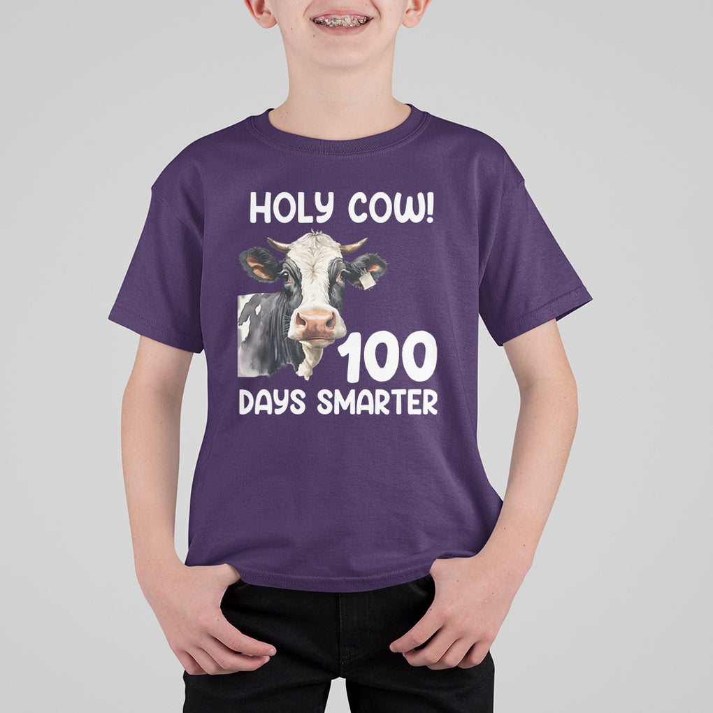 Holy Cow 100 Days of School T Shirt For Kid 100 Days Smarter Funny Moo Dairy Cattle TS02 Purple Printyourwear