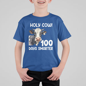 Holy Cow 100 Days of School T Shirt For Kid 100 Days Smarter Funny Moo Dairy Cattle TS02 Royal Blue Printyourwear
