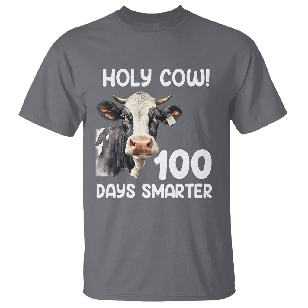 Holy Cow 100 Days of School T Shirt 100 Days Smarter Funny Moo Dairy Cattle TS02 Charcoal Printyourwear