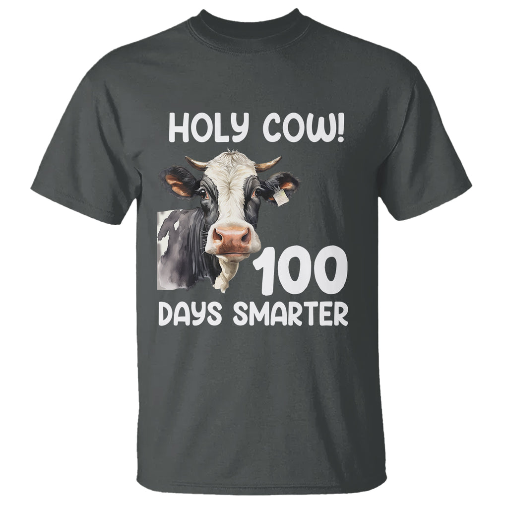 Holy Cow 100 Days of School T Shirt 100 Days Smarter Funny Moo Dairy Cattle TS02 Dark Heather Printyourwear