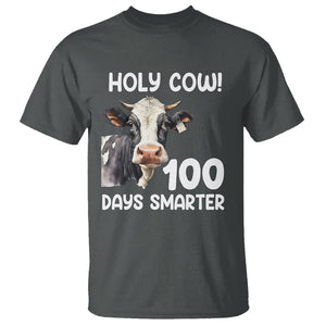 Holy Cow 100 Days of School T Shirt 100 Days Smarter Funny Moo Dairy Cattle TS02 Dark Heather Printyourwear