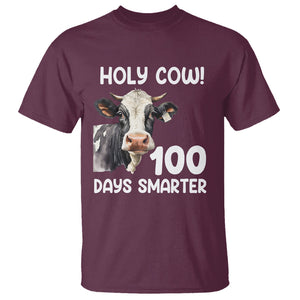 Holy Cow 100 Days of School T Shirt 100 Days Smarter Funny Moo Dairy Cattle TS02 Maroon Printyourwear