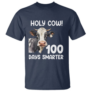 Holy Cow 100 Days of School T Shirt 100 Days Smarter Funny Moo Dairy Cattle TS02 Navy Printyourwear