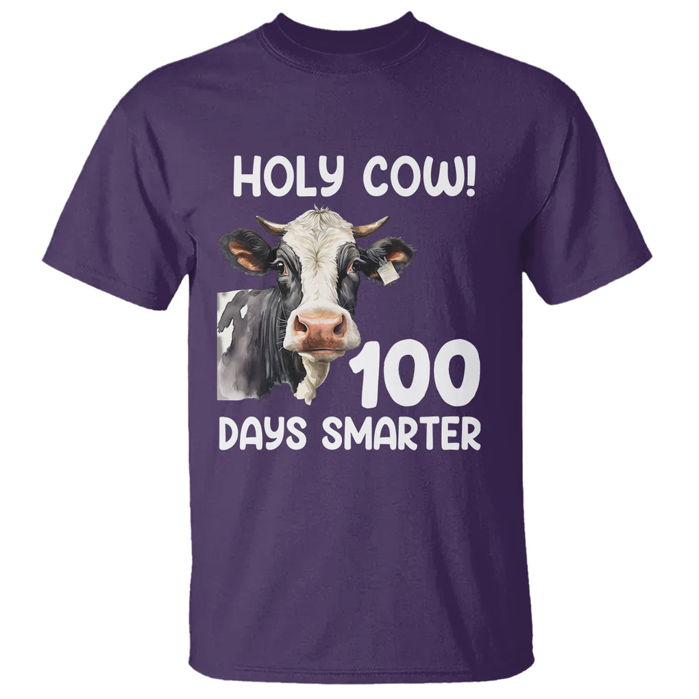 Holy Cow 100 Days of School T Shirt 100 Days Smarter Funny Moo Dairy Cattle TS02 Purple Printyourwear