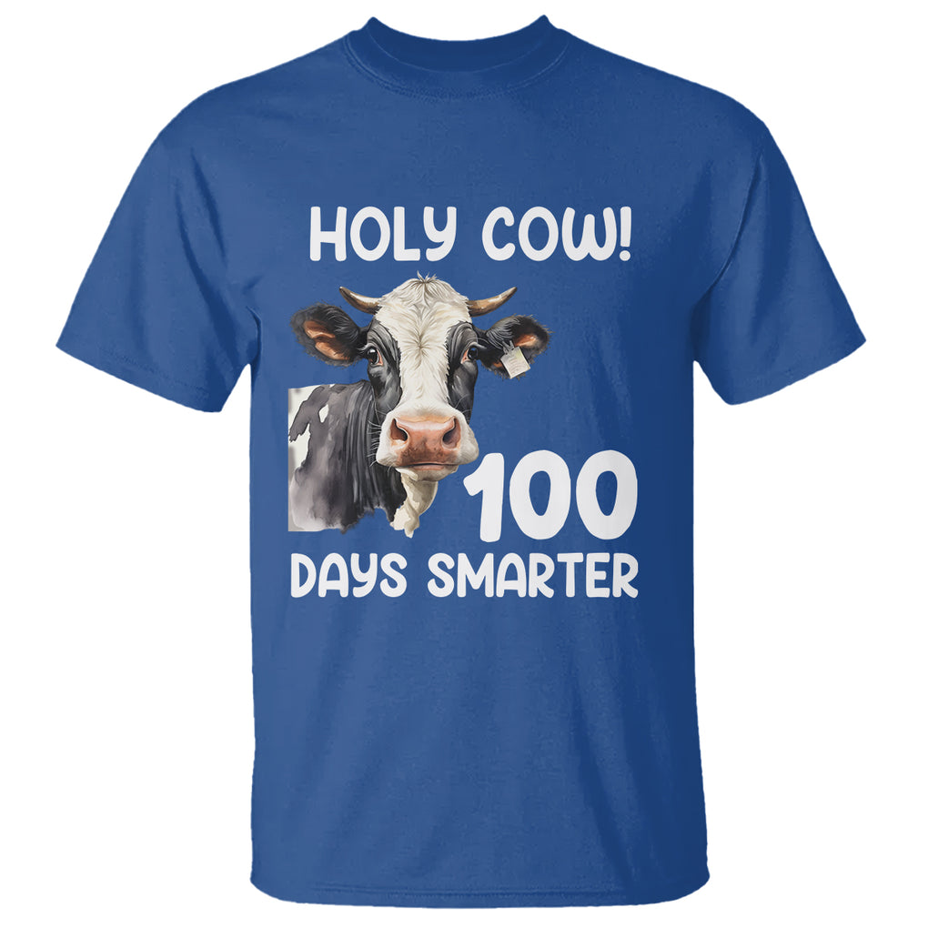 Holy Cow 100 Days of School T Shirt 100 Days Smarter Funny Moo Dairy Cattle TS02 Royal Blue Printyourwear