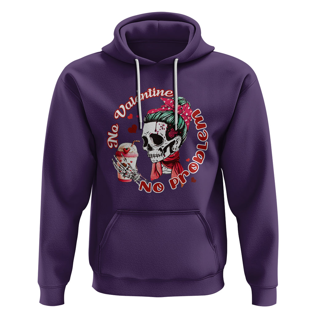 Skeleton Anti Valentine Hoodie No Valentine No Problem Messy Bun TS02 Purple Printyourwear