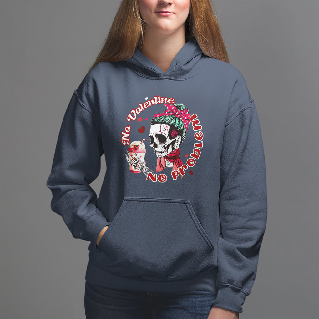 Single Skeleton Hoodie Messy Bun Skull No Valetine No Problem Anti Valentines TS02 Navy Printyourwear