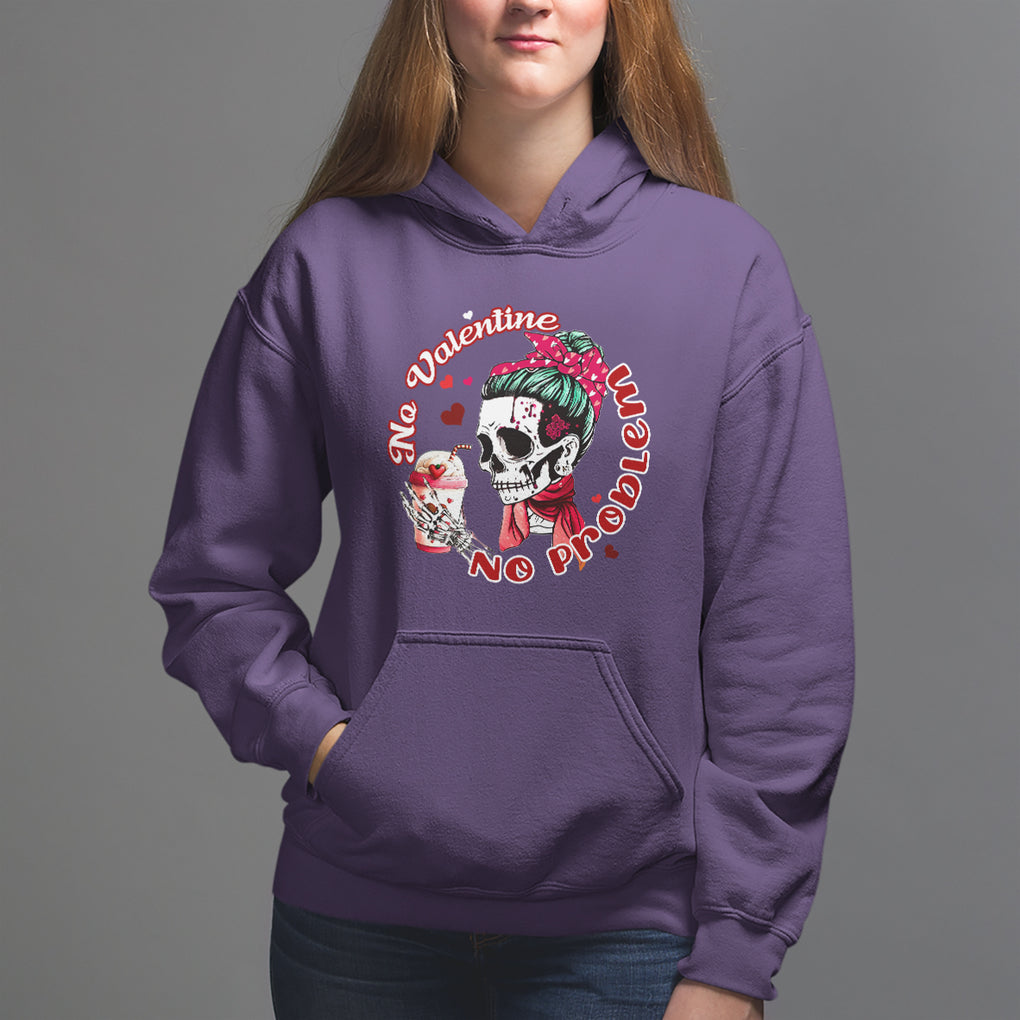 Single Skeleton Hoodie Messy Bun Skull No Valetine No Problem Anti Valentines TS02 Purple Printyourwear