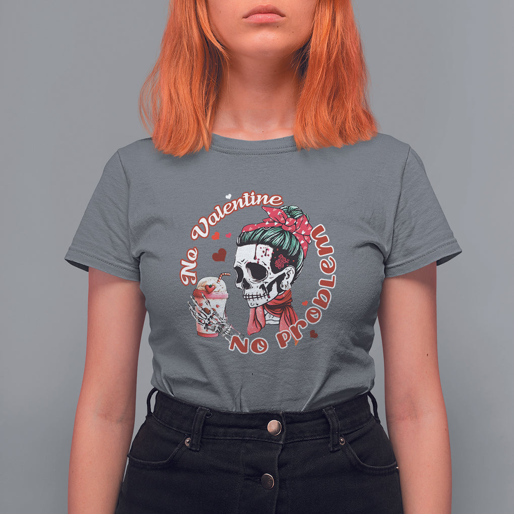 Single Skeleton T Shirt For Women Messy Bun Skull No Valetine No Problem Anti Valentines TS02 Charcoal Printyourwear