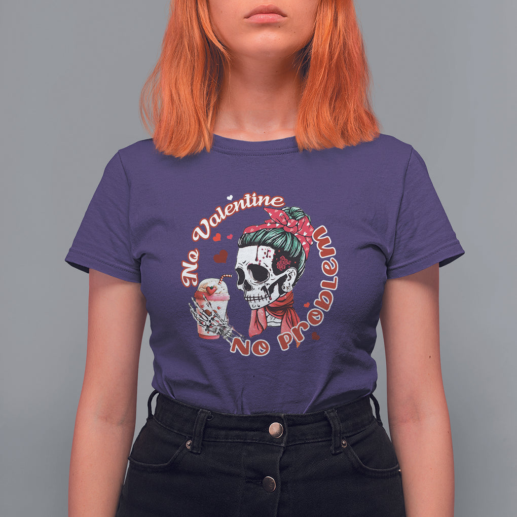 Single Skeleton T Shirt For Women Messy Bun Skull No Valetine No Problem Anti Valentines TS02 Purple Printyourwear