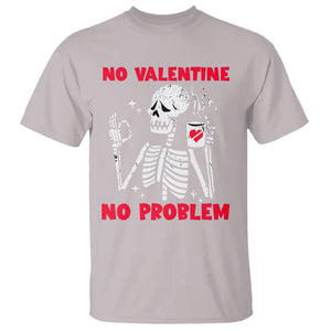 Funny Single Skeleton T Shirt No Valetine No Problem Anti Valentines Day TS02 Ice Gray Printyourwear