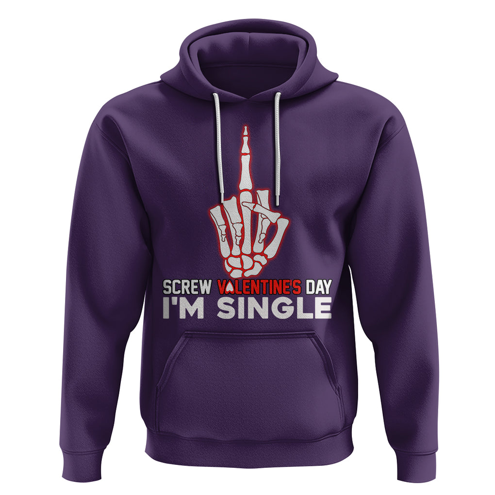 Funny Anti Valentines Hoodie Screw Valentine's Day I'm Single Skeleton Middle Finger TS02 Purple Printyourwear