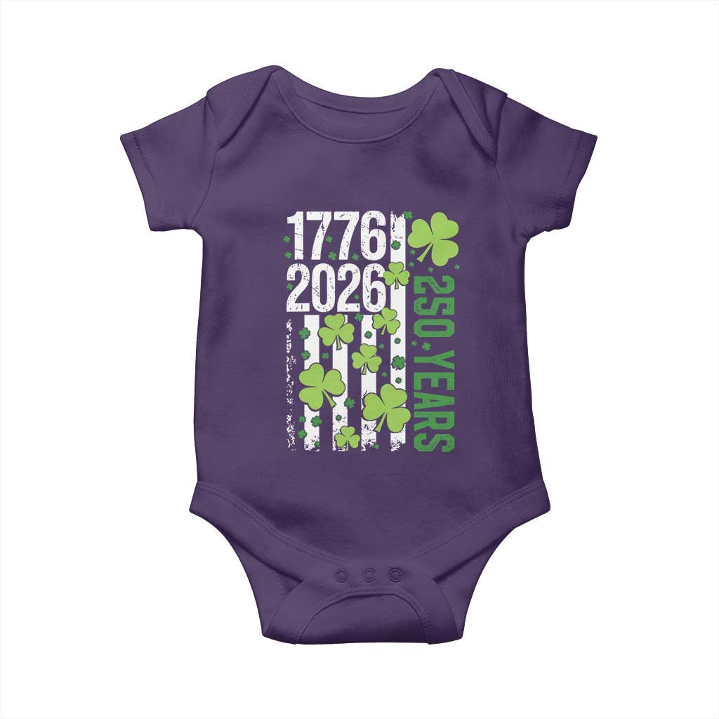 Irish American 250 Years 1776 2026 Patriotic Shamrock Baby Onesie St Patricks Day Ameria 250th Anniversary TS02 Purple Print Your Wear