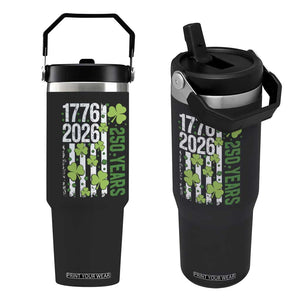 Irish American 250 Years 1776 2026 Patriotic Shamrock Flip Straw Tumbler St Patricks Day Ameria 250th Anniversary TS02 One Size: 30 oz Black Print Your Wear