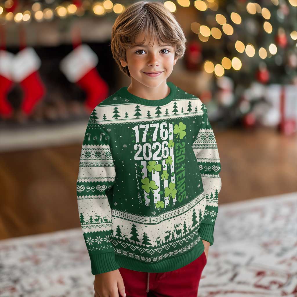Irish American 250 Years 1776 2026 Patriotic Shamrock Ugly Christmas Sweater St Patricks Day Ameria 250th Anniversary TS02 Forest Green Beige Print Your Wear