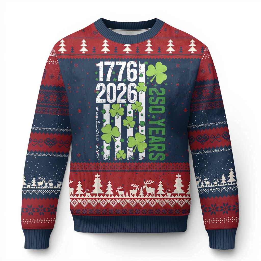 Irish American 250 Years 1776 2026 Patriotic Shamrock Ugly Christmas Sweater St Patricks Day Ameria 250th Anniversary TS02 Navy Red Print Your Wear