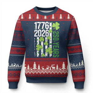 Irish American 250 Years 1776 2026 Patriotic Shamrock Ugly Christmas Sweater St Patricks Day Ameria 250th Anniversary TS02 Navy Red Print Your Wear