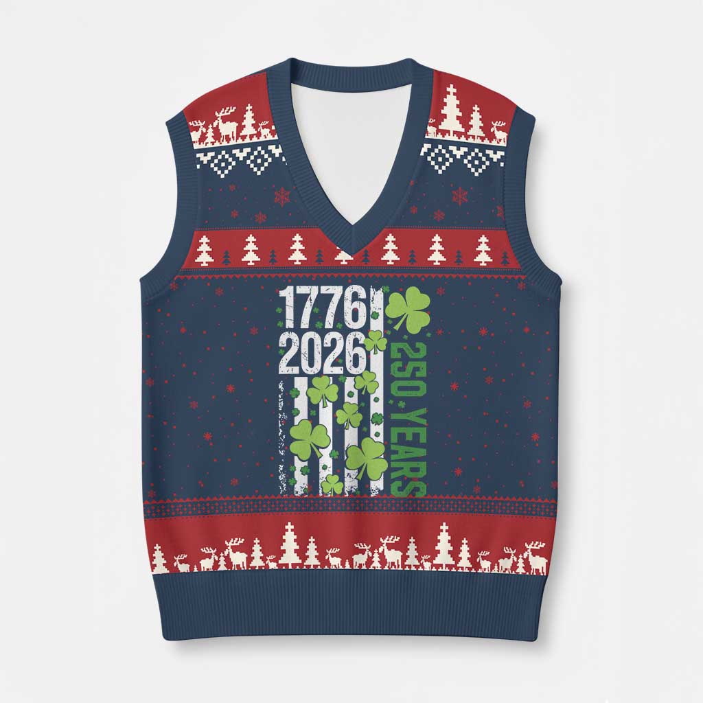 Irish American 250 Years 1776 2026 Patriotic Shamrock V-Neck Knit Sweater Vest St Patricks Day Ameria 250th Anniversary TS02 Navy Red Print Your Wear