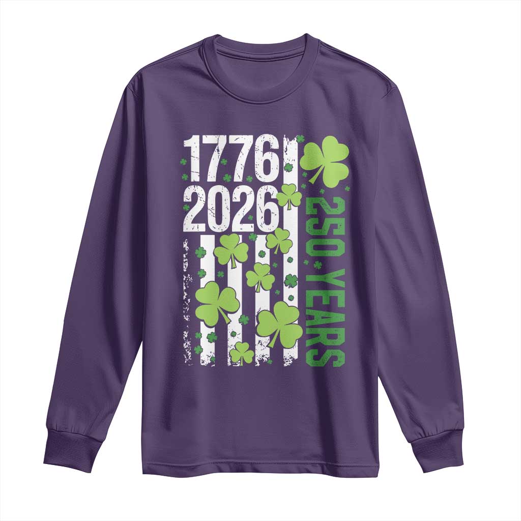 Irish American 250 Years 1776 2026 Patriotic Shamrock Long Sleeve Shirt St Patricks Day Ameria 250th Anniversary TS02 Purple Print Your Wear